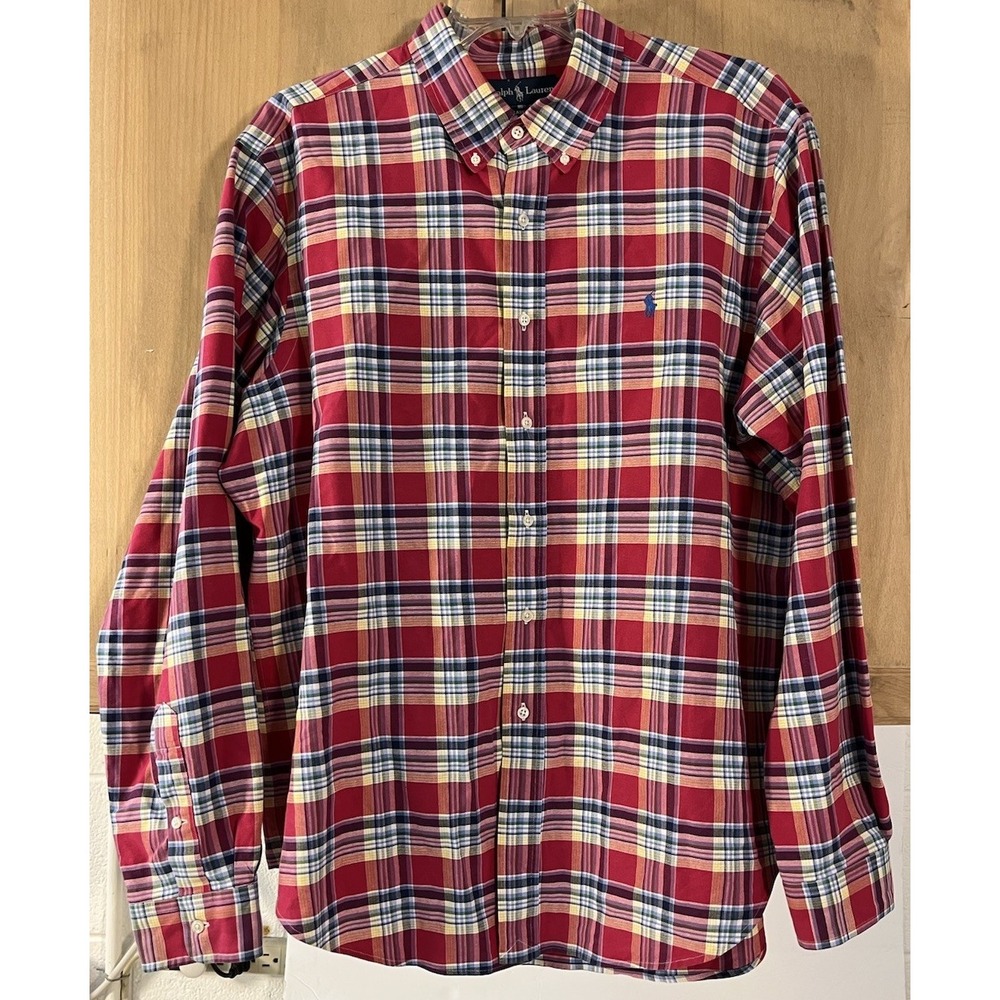 Ralph Lauren Button Down Shirt Mens XL Red Plaid Classic Fit Pony Logo